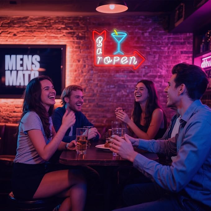 Bar Open Neon Sign, LED Bar Sign Light 15.35 x 11.81 Inch with Dimmer, USB Powered Wall Decor for Home Bar Man Cave Pub Restaurant Beer Bar Game Room Party Decor