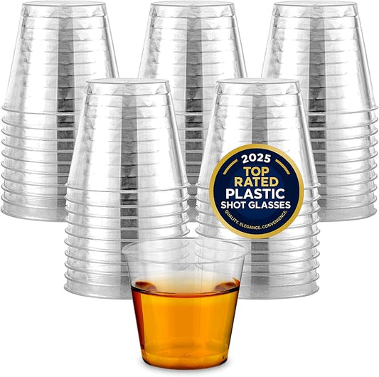 Stock Your Home 250 Pack Mini Plastic Shot Glasses (1oz) Clear Disposable Cups for Jello Shots, Wine Tasting, Liquor, Whiskey, Pudding, Sample Cup for Halloween and Elegant Parties
