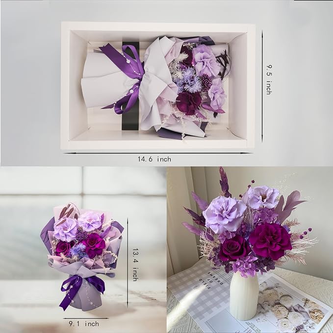 Forever Flower Gifts for Her: Romantic Flowers for Graduation-Daughter Girlfriend Wife Mom Grandma-Preserved Rose Bouquets-Flowers for Delivery Prime on Birthday Anniversary Valentines (Violet)