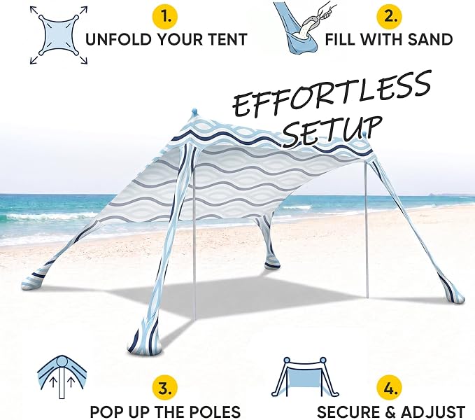 Sekey Aluminum Beach Shade Sun Shelter UPF 50+ - 6.5x6.5 FT Portable Beach Canopy with Windproof Rope & Stability Poles, Easy Setup Outdoor Tent for Camping, Backyard, Fishing, Picnics