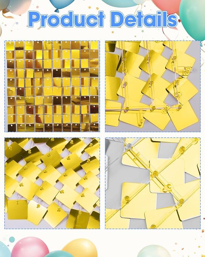 Gold Shimmer Wall Backdrop 48 Panels Cover 8 x 6 Ft, Photo Backdrops for Wedding,Anniversary,Birthday,Party Decoration