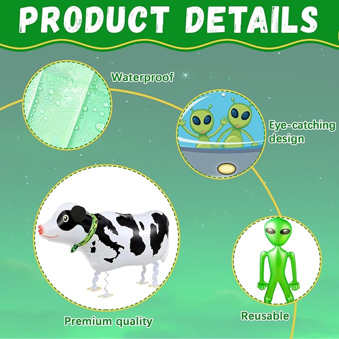 Alien Door Curtains with Tinsel Foil Fringe Curtain Alien Cow Balloon Party Decorations UFO Spacecraft Flying Saucer Spaceship Hanging Banner Backdrop for Birthday Baby Shower Wall Door Decor (Green)