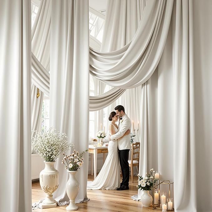 20x20ft Light Beige Ceiling Drapes, 4 Panels 20ft Height Wrinkle-Free Tent Draping Curtains for Wedding Party Tent Canopy Arch Backdrop Decorations