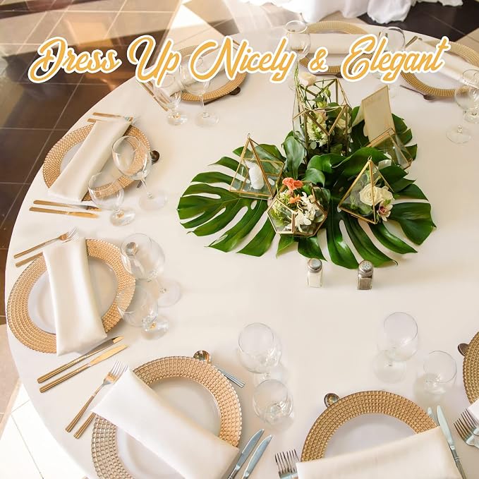 BRILLMAX 6 Pack Ivory Round Tablecloths 132 Inch for 72” Tables - 150 GSM Polyester Fabric, Floor Length Drop, Water, Stain & Wrinkle Resistant Cloth Cover for Wedding Reception Banquet Dining