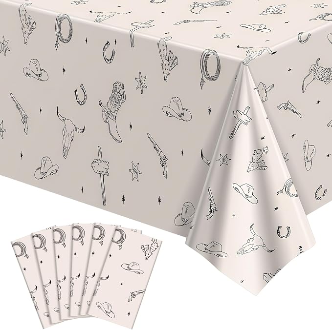 NatNarr 6 Pack Western Cowboy Party Decorations Tablecloth, 54 X 108Inch Rodeo Table Covers Disposable Cowboy Table Cloth Waterproof Tables Cover for Western Rodeo Birthday Party Decor