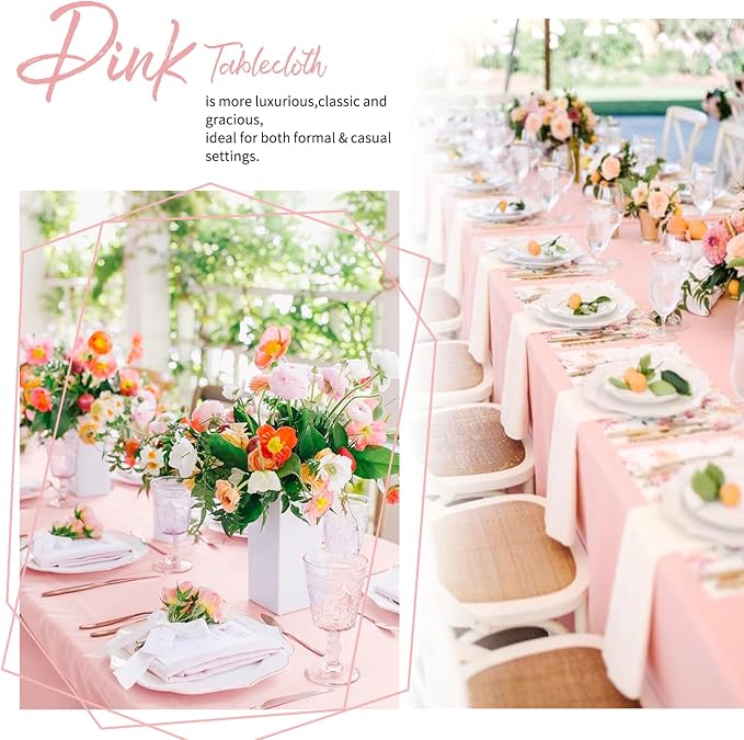 Showgeous 8 Pack Pink Tablecloth 60 x 126 Inch, Rectangle Tablecloth for 8 Foot Table, Stain and Wrinkle Resistant Washable Polyester Table Cloth Cover for Wedding Dining Table Buffet Parties