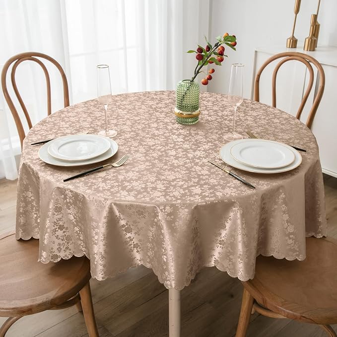 Smiry Round Table Cloth, Waterproof Heavy Duty Vinyl Tablecloths, Wipeable Washable Table Cover for Kitchen and Dining Room (Khaki, 60" Round)