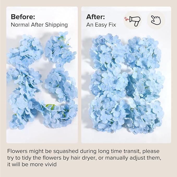 Auihiay 304 PCS Hydrangea Artificial Flowers, Hydrangea Artificial Flowers Bulk, Silk Hydrangea Flowers With Stems, Artificial Flowers for Outdoors, Wedding Party, Arch, Background, Home, Garden(Blue)