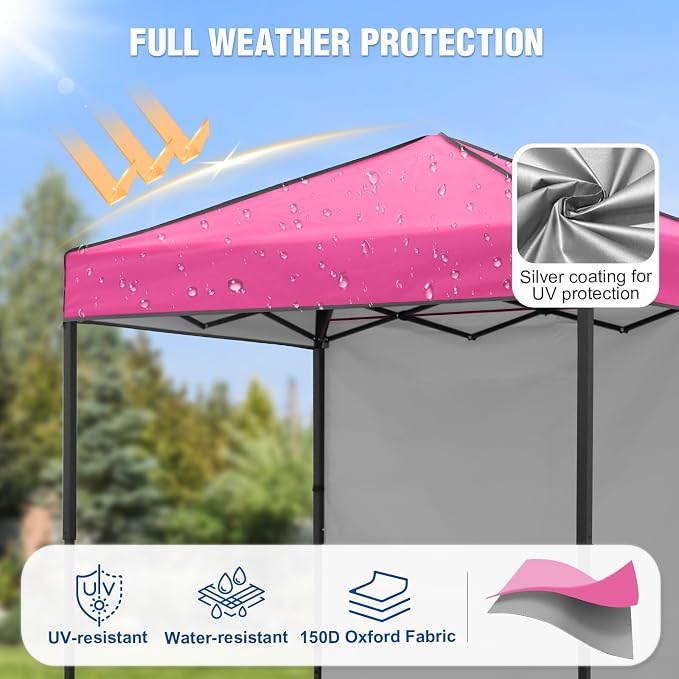 6x4 Pop Up Canopy Tent with One Wall Panel, Instant Portable Beach Canopy, Outdoor Tent with Carry Bag for Camping, Sports, Tailgating, Events, Pink