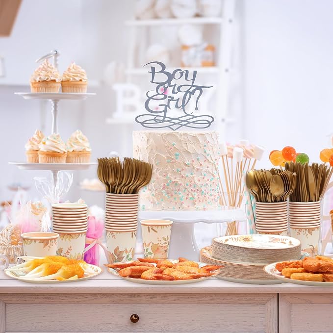 Ziliny 350 Pcs Fall Baby Shower Party Supplies Fall in Love with Baby Paper Plates Napkins Cups and Plastic Cutlery Party Tableware Set for Autumn Shower Birthday Decorations, Serves 50