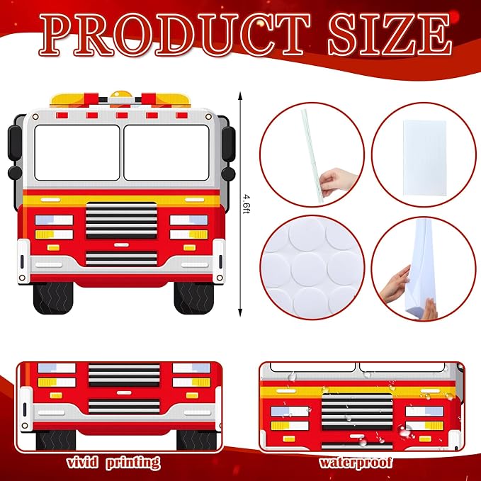 Amyhill 4.6ft Fire Truck Cardboard Cutout Stand up Life-Size Fire Safety Awareness Party Decorations Firefighter Photo Booth Standup for Firetruck Baby Shower Birthday Party Classroom