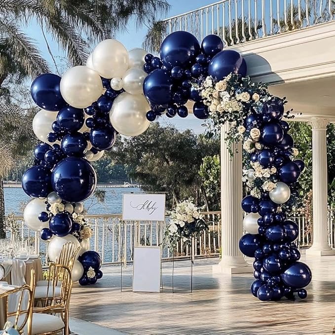 Navy Blue Balloons Double Stuffed Dark Royal Blue Balloon Garland Different Sizes 18/12/5in Pearl Balloon Arch Kit for Graduation Wedding Birthday Baby Shower Father's Day Party Decorations