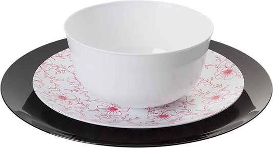 Trendables™ 60 - Pack Combo Premium Disposable Plastic Plates, Food Grade Plastic Dinner Plates - Flora Design Includes: 20 x 10.25" Dinner Plates - 20 x 8" Salad - 20 x 24 oz. Salad/Soup Bowls