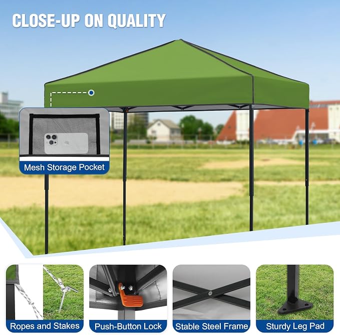 6x4 Pop Up Canopy Tent, Instant Portable Beach Canopy, Outdoor Tent with Carry Bag for Camping, Sports, Tailgating, Events, Grass Green