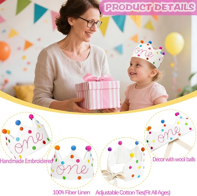 Personalized Hand Embroidered Birthday Hats Unique Happy Birthday Crowns Cute Party Hat for Boy Girl Fit All Ages