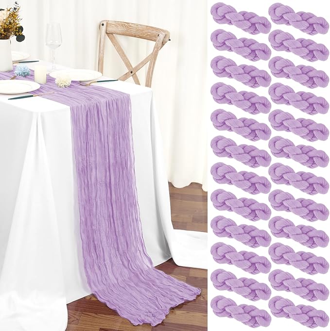 24 Packs Lilac Table Runner, Charming Cheesecloth Table Runner 17 x 108inch, Gauze Boho Wedding Decoration Rustic Sheer Fabric Cheese Cloth Table Runners for Wedding Party Bridal Shower
