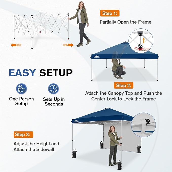 EAGLE PEAK Commercial Canopy 10x10 Pop Up Canopy Tent with 1 Sidewall, Easy Setup Heavy Duty Instant Event Shelter for Vendors & Markets, Outdoor Sun Shade, Dark Blue