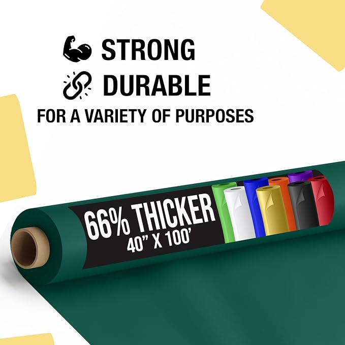 Party Solids 66% Thicker Premium Dark Green Plastic Table Cover Roll 40" X 100' Table Cloth Plastic Cover Roll Quality Thick Banquet Rolls Disposable Tablecloth Rolls Strong American Based Company