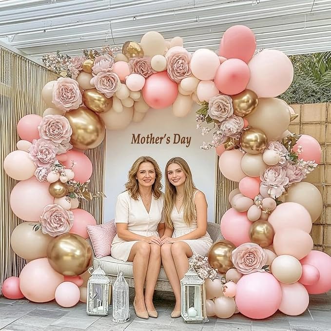 Pink White Gold Balloon Garland Double Stuffed Light Baby Pink Balloons Sand White Gold Balloon Arch Kit for Valentine Mother's Day Girl's Birthday Baby Shower Wedding Party Decorations