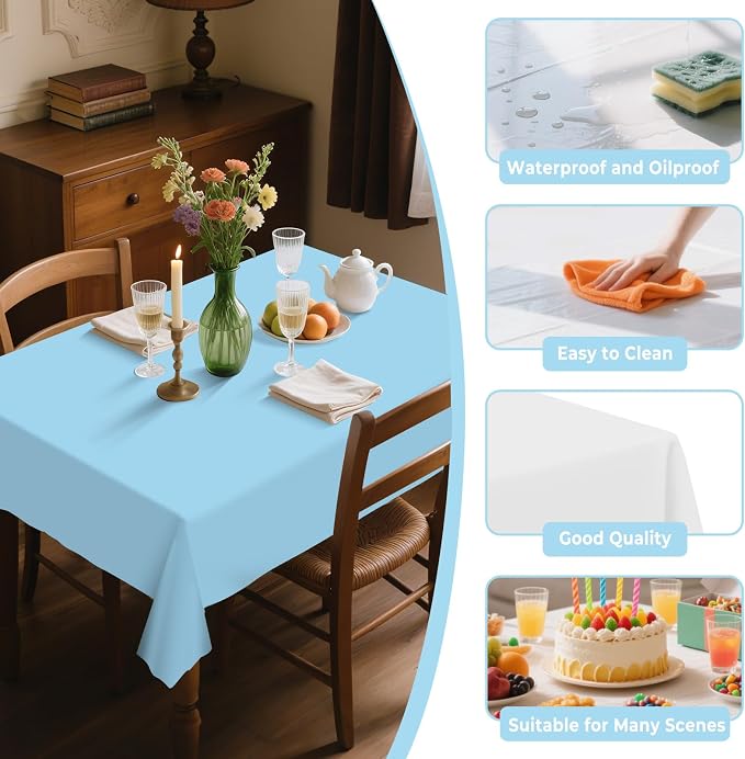 54IN X 320FT Plastic Table Cover Roll with Cutter Box, Cut to Size Plastic Table Cloths for Parties, Birthday, Disposable Tablecloth Roll for All Shape Tables (Light Blue, 54 Inch X 320 Feet)