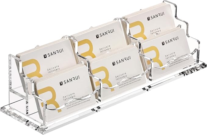 SANRUI Acrylic Business Card Display Holder for Desk, Clear Multiple Desktop Business Card Stand Organizer Storage, for Exhibition, Home, Office,2 Tier 6 Pocket, 360 Card Capacity