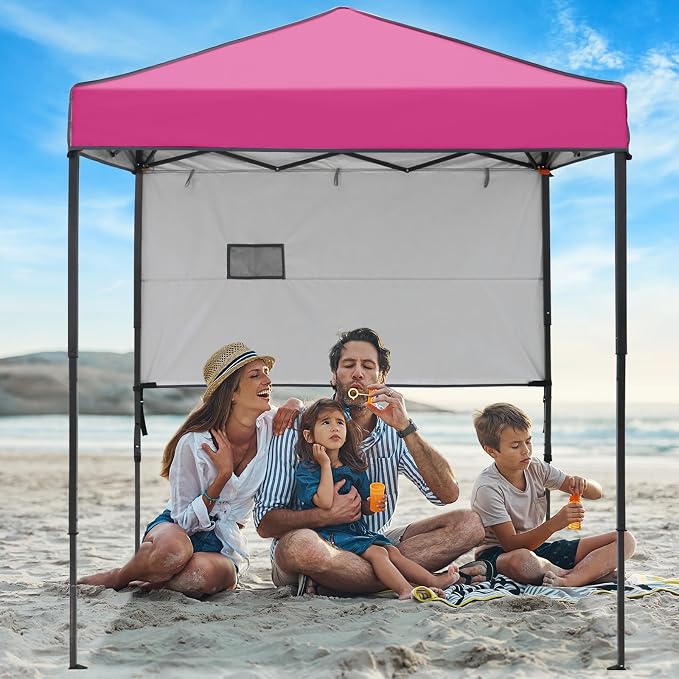 6x4 Pop Up Canopy Tent with Half Wall Panel, Instant Portable Beach Canopy, Outdoor Tent with Carry Bag for Camping, Sports, Tailgating, Events, Pink