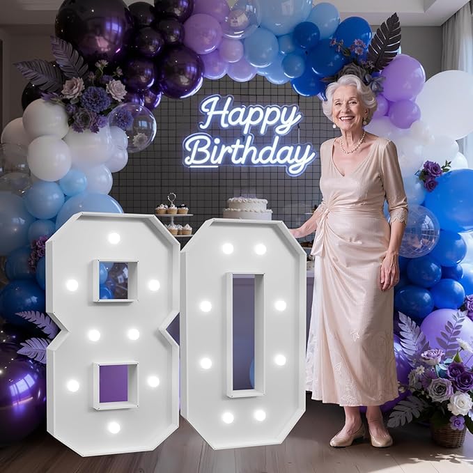 3FT Marquee Numbers 80 with Lights, Large Light Up Numbers Sign for 80th Birthday Party Decorations, Anniversary Celebration Backdrop Decor for Women and Men
