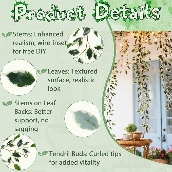 ucky Fake Vines, Eucalyptu Vines Garland, Ivy Vines, Green Artificial Wall Decor Hanging, Wedding Decoration，Flower Bouquet Decoration (2, Scindaps Vines)