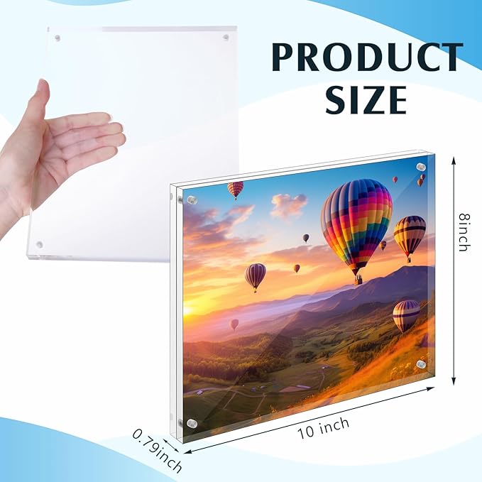 Kigley 2 Pcs 8 x 10 Inch Acrylic Picture Frames, Clear Acrylic Photo Business Card Frame Desktop Display Double Sided Wallet Size Frame Freestanding Frames for Film Photos Cards Stamp