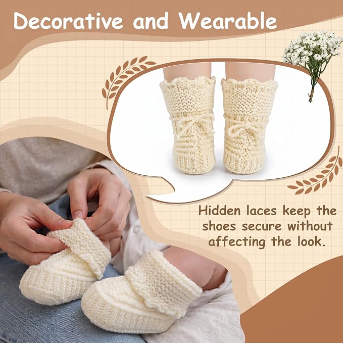 12 Pcs Handcrafted Boho Baby Shower Decorations, Baby Shower Table Decorations Centerpieces with Reusable Boho Flowers & Crochet Newborn Booties, Creative Gift for Gender Reveal Party, New Parents