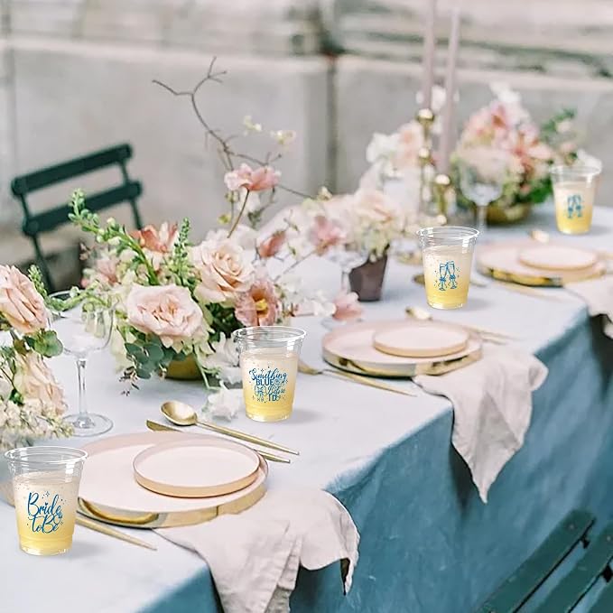 100Pcs Wedding Plastic Cups 12oz Something Blue Before I Do Disposable Clear Plastic Cups, Bridal Shower Theme Party Drinking Cup for Wedding Party Supplies
