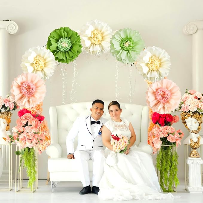 SUNBEAUTY 4 PCS 20" Sage Green Giant Paper Flowers Large Crepe Paper Tissue Flowers Artificial Decorations for Spring Summer Flower Wall Backdrop Birthday Party Wedding Baby Shower Bridal Easter Decor