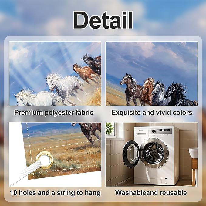 Wild Horse Garage Door Banner Cover 7x16FT Waterproof –Western Running Horses Painting Backdrop,Outdoor Decor for Cowboy Party,Western Theme Birthday,Wild West Events & Photo Booth
