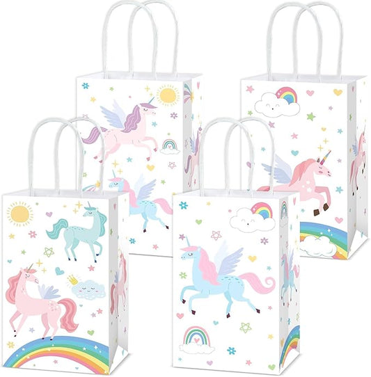 24Pcs Unicorn Party Favor Gift Bags with Handles Pastel Rainbow themed Goodie Bags Candy Bag for Birthday Party Decorations Paper Unicorn Gift Treat Bag for Kids Girl Baby Shower Parties Supplies
