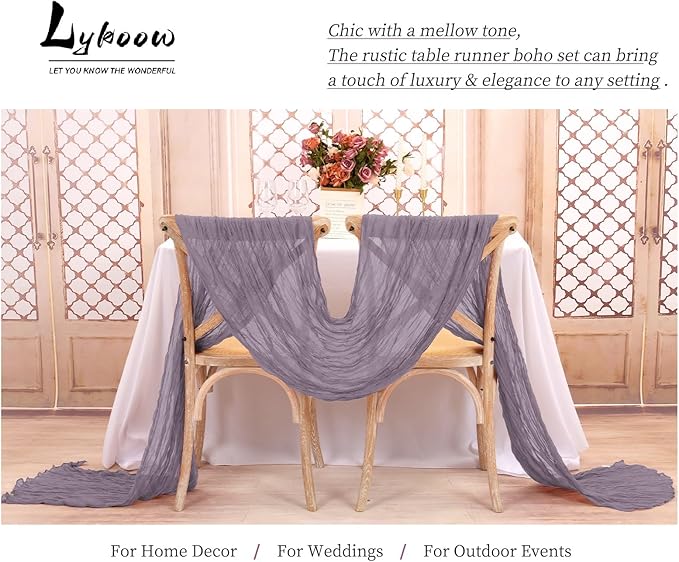 15 Packs Cheesecloth Table Runner Light Purple,10 Ft Lavander Rustic Gauze Boho Wedding Table Runner Decoration, Wedding Table Decor Table Cloth for Wedding Party Bridal Shower Table,21.5x120in