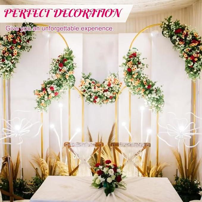 Metal Arch Stand and Cover Set,1 Fushia Spandex Fitted Backdrop with 1 Gold Wedding Arched Stand Frame for Parties Birthday Baby Shower Bridal Banquet Decoration (6.6FT)
