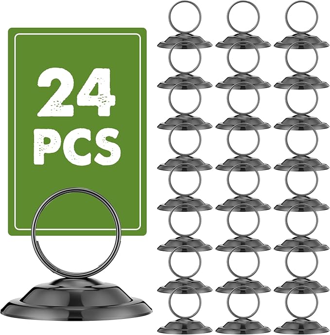 MotiMind 24 Pcs Table Number Holders-Metal Place Card Holders Table Number Stands Tabletop Sign Stands for Photos, Menu, Memo, Notes, Wedding, Restaurant, Banquet, Birthday(Gunmetal Grey)