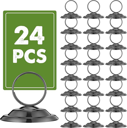 MotiMind 24 Pcs Table Number Holders-Metal Place Card Holders Table Number Stands Tabletop Sign Stands for Photos, Menu, Memo, Notes, Wedding, Restaurant, Banquet, Birthday(Gunmetal Grey)