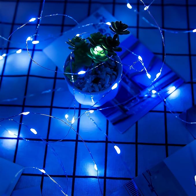 YEGUO Fairy Lights Battery Operated, 8 Packs Each 16ft 50 LED String Lights, Christmas MIni Lights Indoor for Bedroom Wedding Party Holiday Gift(Blue)