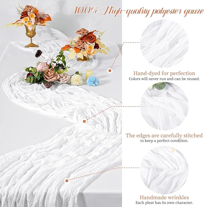 24 Packs White Table Runner, Charming Cheesecloth Table Runner 17 x 108inch, Gauze Boho Wedding Decoration Rustic Sheer Fabric Cheese Cloth Table Runners for Wedding Party Bridal Shower
