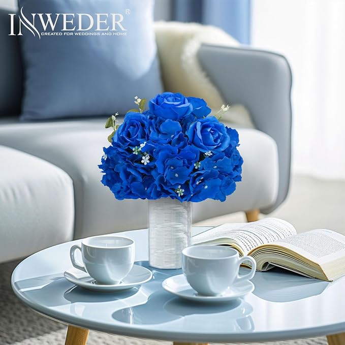 Blue Flowers Balls for Centerpieces: 6 PCS 11.8" Diam Flower Centerpieces for Tables in Wedding Reception Decorations Arrangement for Party Celebration Planners