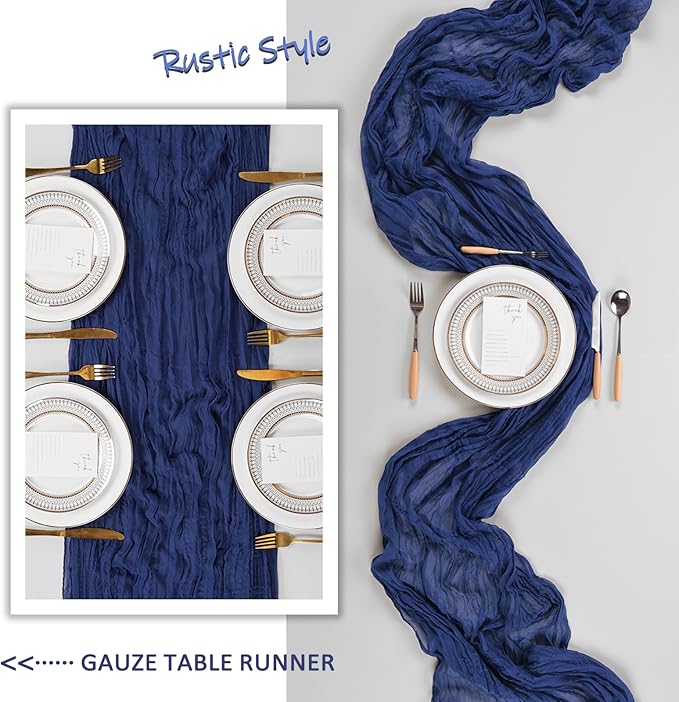 6 Pack Navy Blue Cheesecloth Table Runner 10Ft Gauze Cheese Cloth Table Runner 35x120 Inch Boho Sheer Rustic Fabric for Holiday Party Decor Baby Shower Wedding Home Decorations