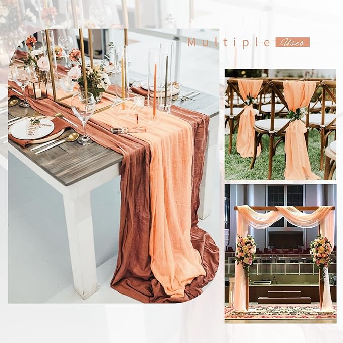 Showgeous 10 Pack Blush Cheesecloth Table Runner Gauze Table Runner 10FT Long Semi-Sheer Table Runner Boho or Rustic Wedding Table Decor for Wedding Decor Arch Draping Bridal Shower Holiday Party