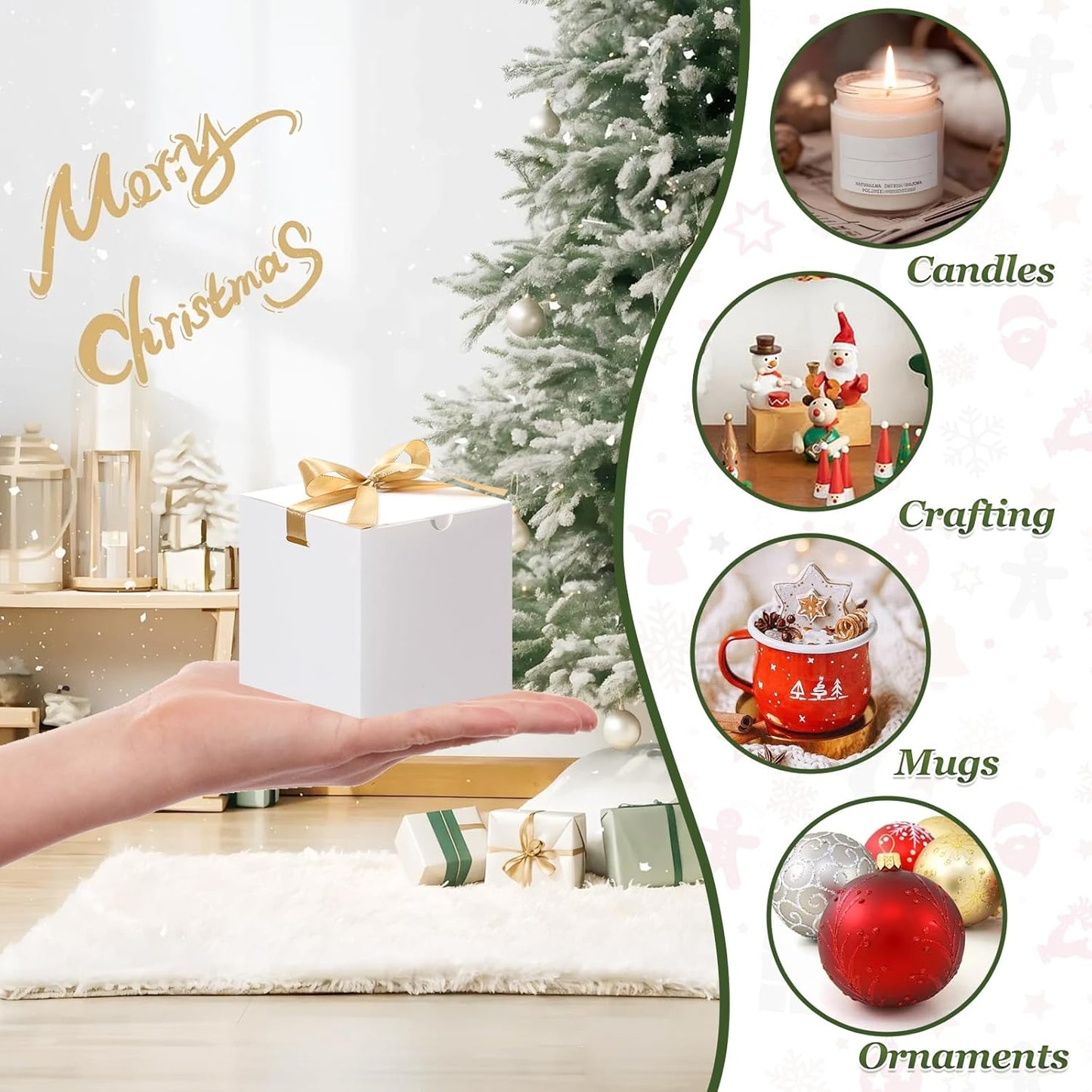 DOYIDE 60 Pcs Small Gift Boxes, 3x3x3 inches Kraft Paper Gift Box with Ribbons, White Candy Boxes for Christmas Wedding Favors Baby Shower Bridal Shower Birthday Party