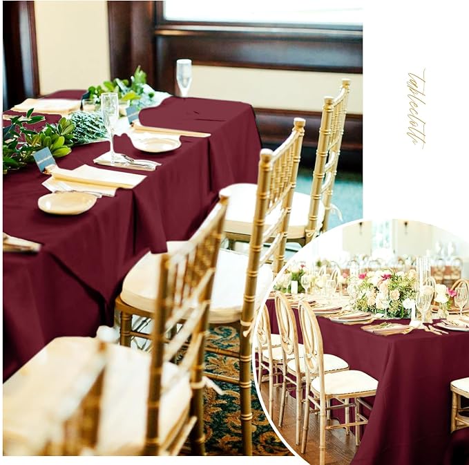 fani 10 Pack 60 x 102 Inch Tablecloth, Burgundy Tablecloth for 6 Feet Rectangle Tables, Stain and Wrinkle Resistant Washable Fabric Table Cloth for Wedding Party Dining Table Buffet Parties Camping