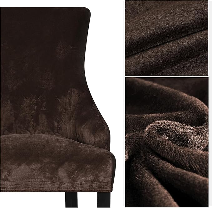Lellen Velvet Stretch Wingback Chair Cover Slipcover - Reusable Protector Cover for Dining Room Banquet Home Decor etc Machine Washable Hand Washable (Set of 1, Brown)