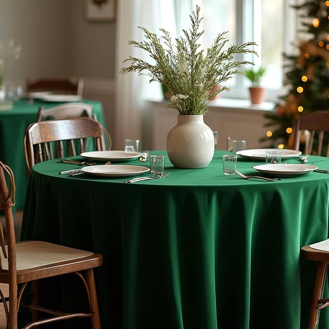 sancua Round Tablecloth 108 Inch Diameter, 8 Pack Hunter Green, Circle Polyester Fabric Table Cloth for Chiristmas Party Reception Banquet Birthday, Washable Formal Table Cover(Fit 42-96 Inch Tables)