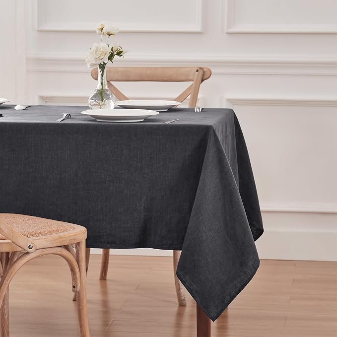 TOSMO 100% French Linen Tablecloth, Washable Farmhouse Rectangle Table Cloth for Kitchen, Dining, Party, Cocktail, Indoor and Outdoor Daily Use(60''x84'',Charcoal Grey)