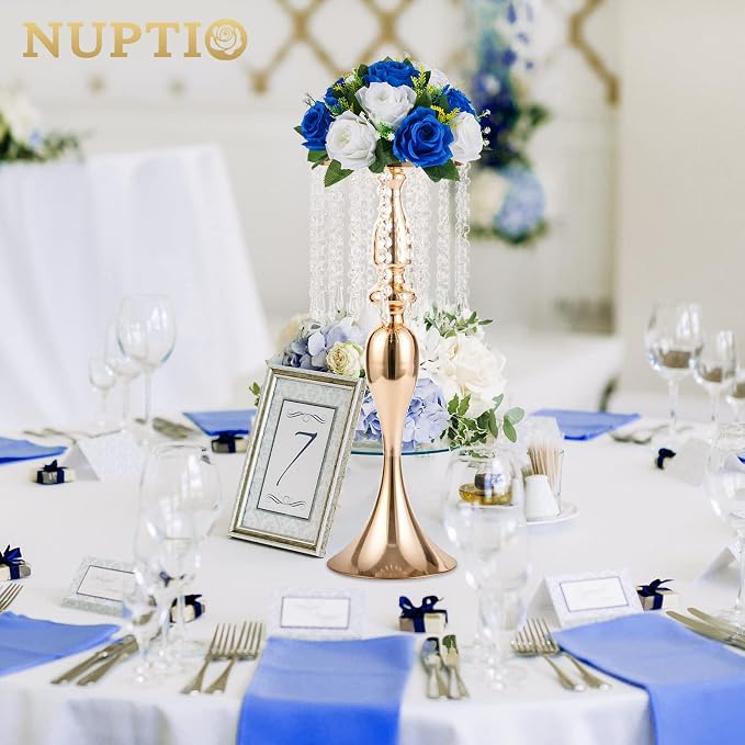 NUPTIO Flower Balls for Wedding Centerpieces - 6 Pcs 9.5 inch Diameter Fake Flower Ball Arrangement Bouquet Party Centerpieces for Tables - Royal Blue Rose Bouquet Centerpiece Flowers for Table | 6 Pcs Artificial Flower Arrangements, for Wedding, Birth...