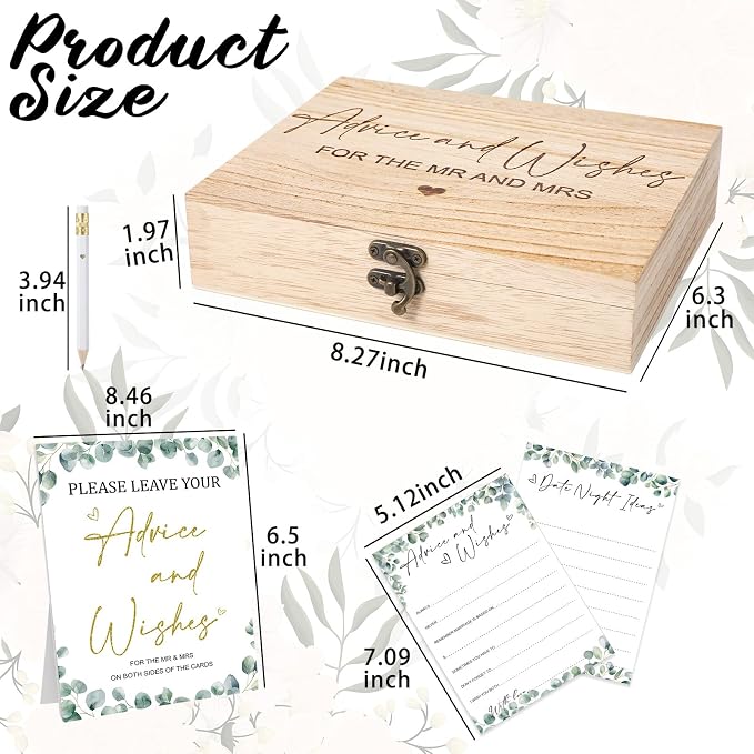Silipull Bridal Shower Games Set for 50 Guests Includes Bingo, He Said She Said, Scramble, Would She Rather, Advice and Wishes Wedding Games Double Sided with Wooden Box, 20 Pencils(Eucalyptus)